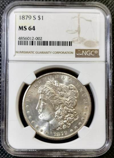 甄臻铺-世界币章拍卖（第44期）精品场拍品征集中，送拍享返佣金等优惠多多 - NGC-MS64 1879年S版美国摩根，早期年份，淡淡包浆极美