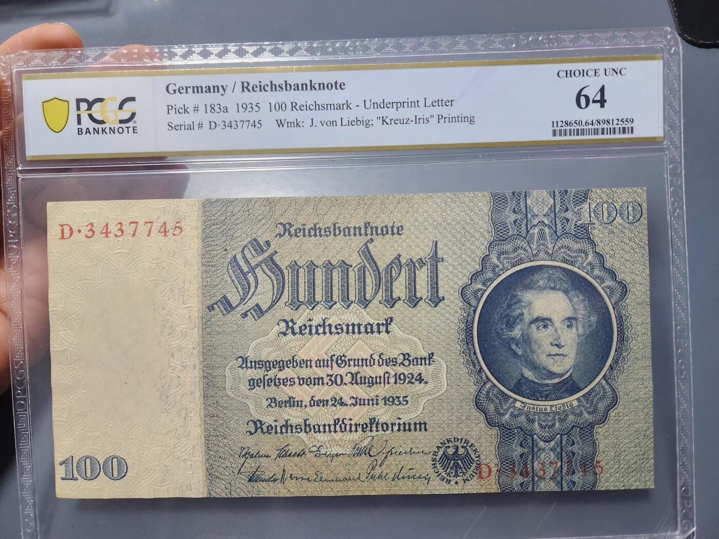 12月17号晚上8点 外国纸币自动截拍第73场 德国1935年100马克PCGS64