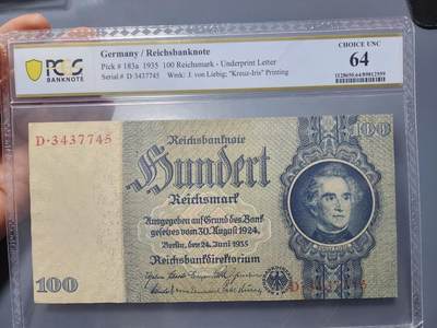 12月17号晚上8点 外国纸币自动截拍第73场 - 德国1935年100马克PCGS64