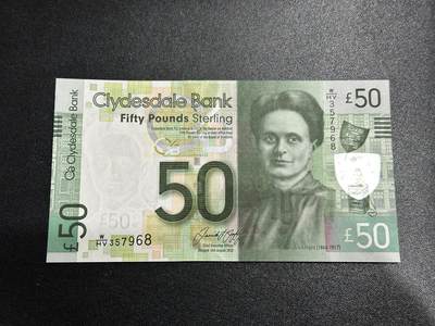 《外钞收藏家》第五百九十五期（优品场）（本平台长期征集拍品、欢迎藏友们联系合作） - 2015苏格兰克莱斯戴尔银行50镑 全新UNC  乱蛇号