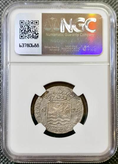 甄臻铺-世界币章拍卖（第44期）精品场拍品征集中，送拍享返佣金等优惠多多 NGC-XFD 1763年荷兰泽兰省6先令银币，早期少见