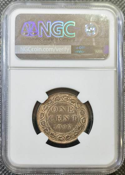甄臻铺-世界币章拍卖（第44期）精品场拍品征集中，送拍享返佣金等优惠多多 NGC-AU55BN 加拿大1907年一分铜币，应该是MS的品相，低评了，饱满铜光，加拿大早期铜币好品相的都不容易