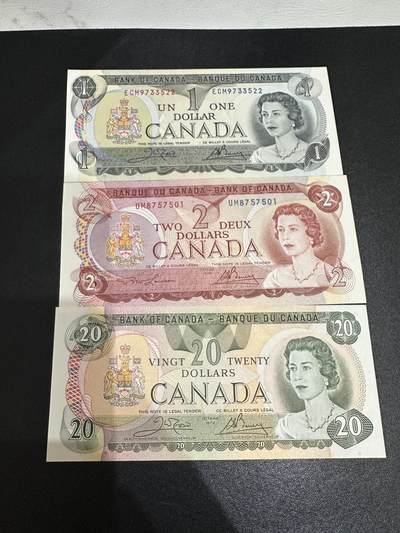 《外钞收藏家》第五百九十五期（优品场）（本平台长期征集拍品、欢迎藏友们联系合作） - 加拿大风景版1、2、20加元 3张一起 全新UNC 