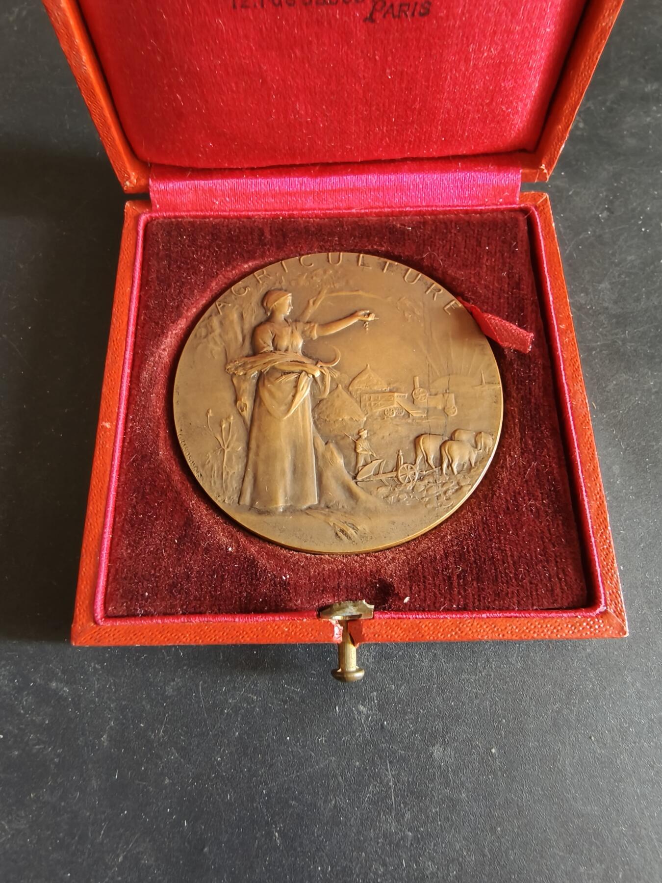 老王徽章第170期 法国圣朱利安昂日内瓦区农业博览会大铜章     原盒      大师家P. Grandhomme作品     直径50mm      重量51.7g