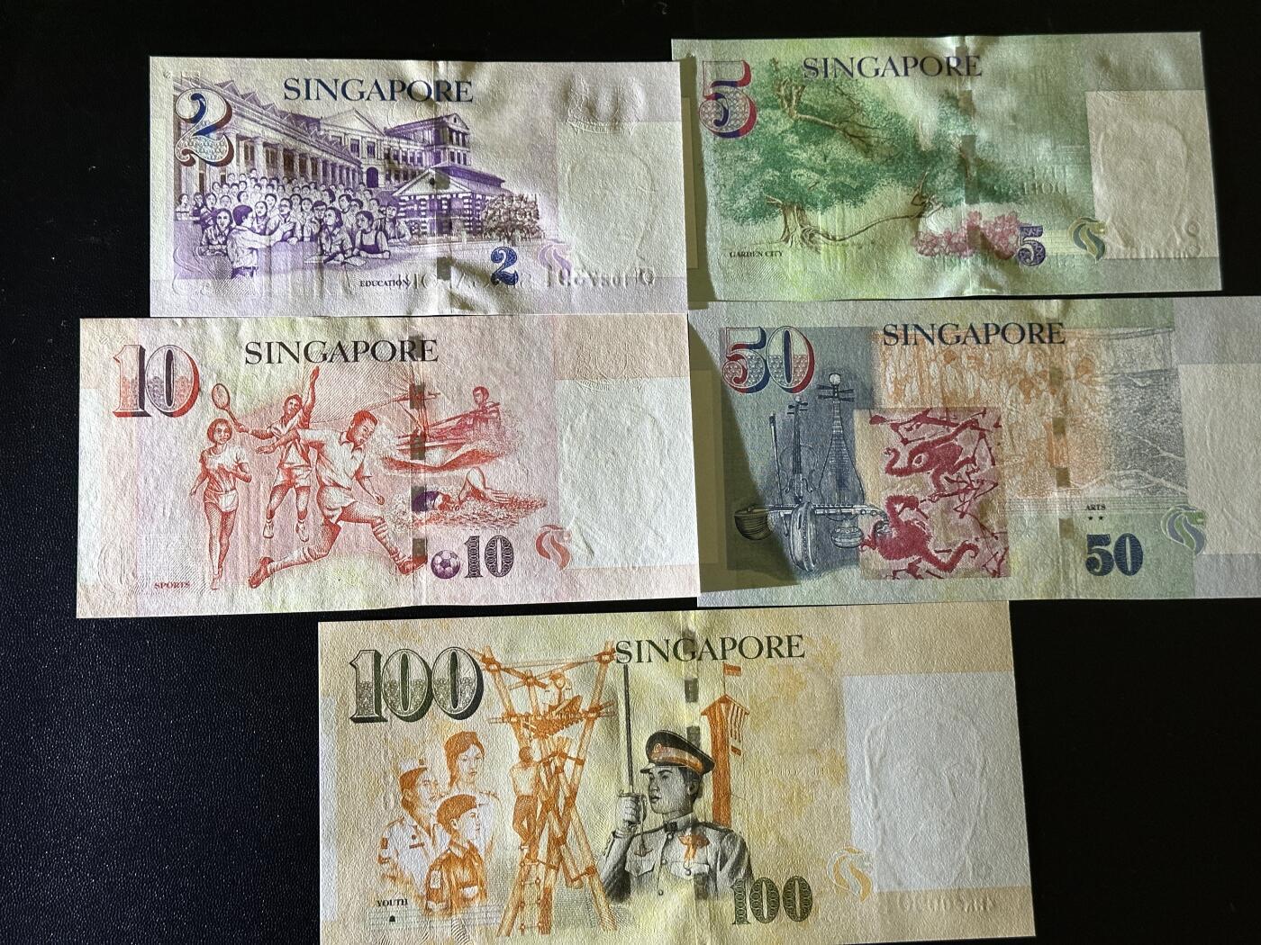 《外钞收藏家》第五百九十五期（优品场）（本平台长期征集拍品、欢迎藏友们联系合作） 新加坡人像纸币版2-100元 五张一起 全新UNC