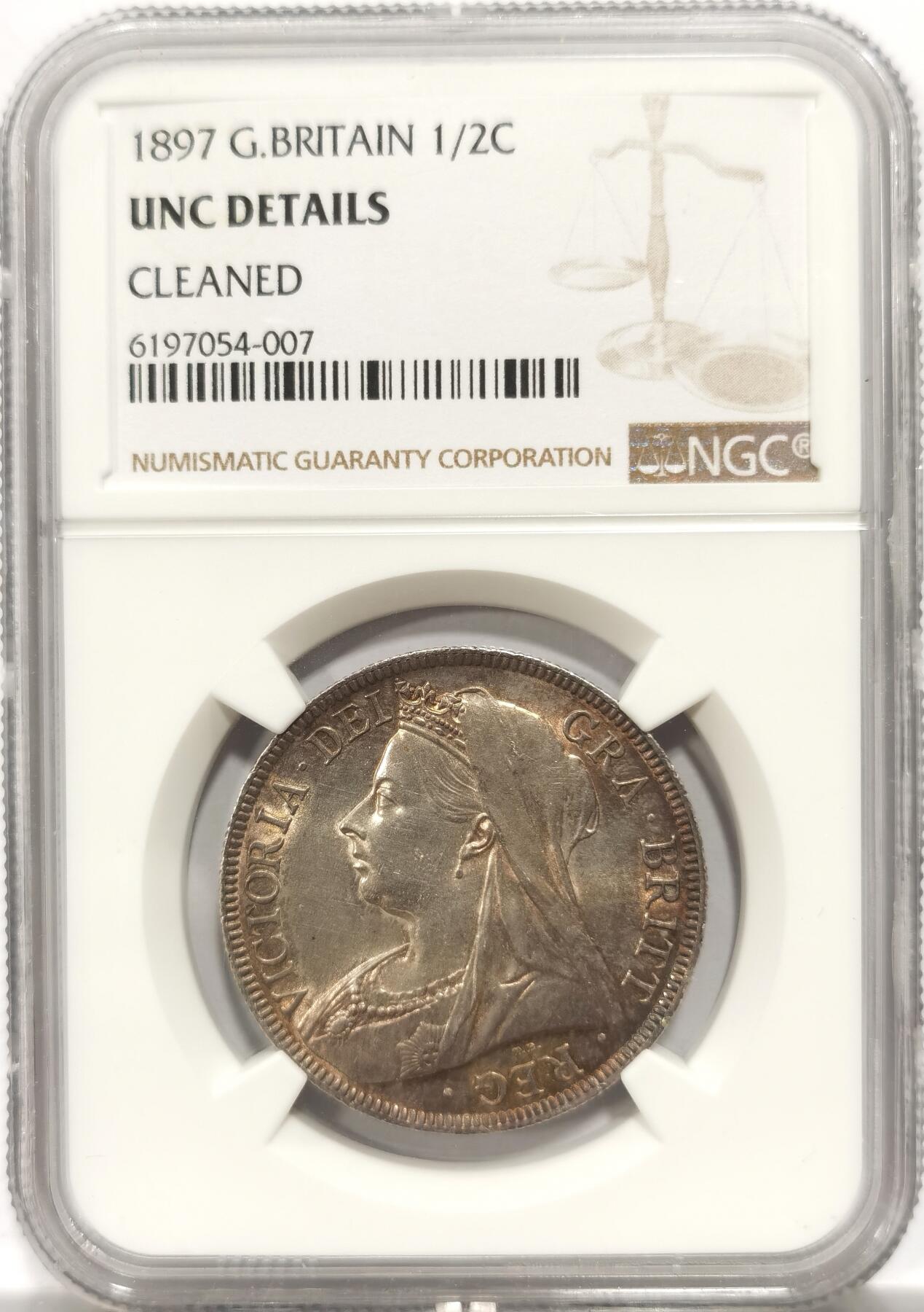 博洋堂世界钱币拍卖第153期（全场包邮） NGC UNCD 英国1897年维多利亚半克朗，光度状态都很高，个人认为低评，62、63状态