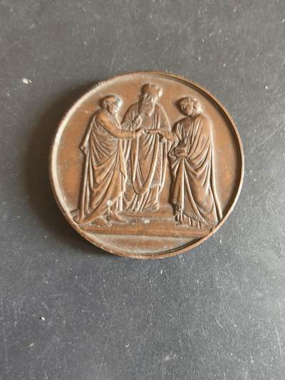 老王徽章第170期 - 法国婚礼大铜章    少见铜版     1881年完婚     直径43mm    重量43.1g