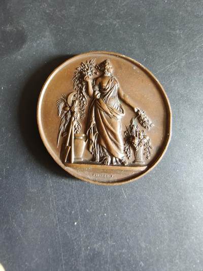 老王徽章第170期 - 法国马赛园艺协会大铜章     高浮雕     早期手指Cuivre铜标     直径51mm     重量60.9g