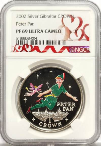 博洋堂世界钱币拍卖第153期（全场包邮） - NGC PF69UC 直布罗陀2002年1克朗彩色彼得潘银币