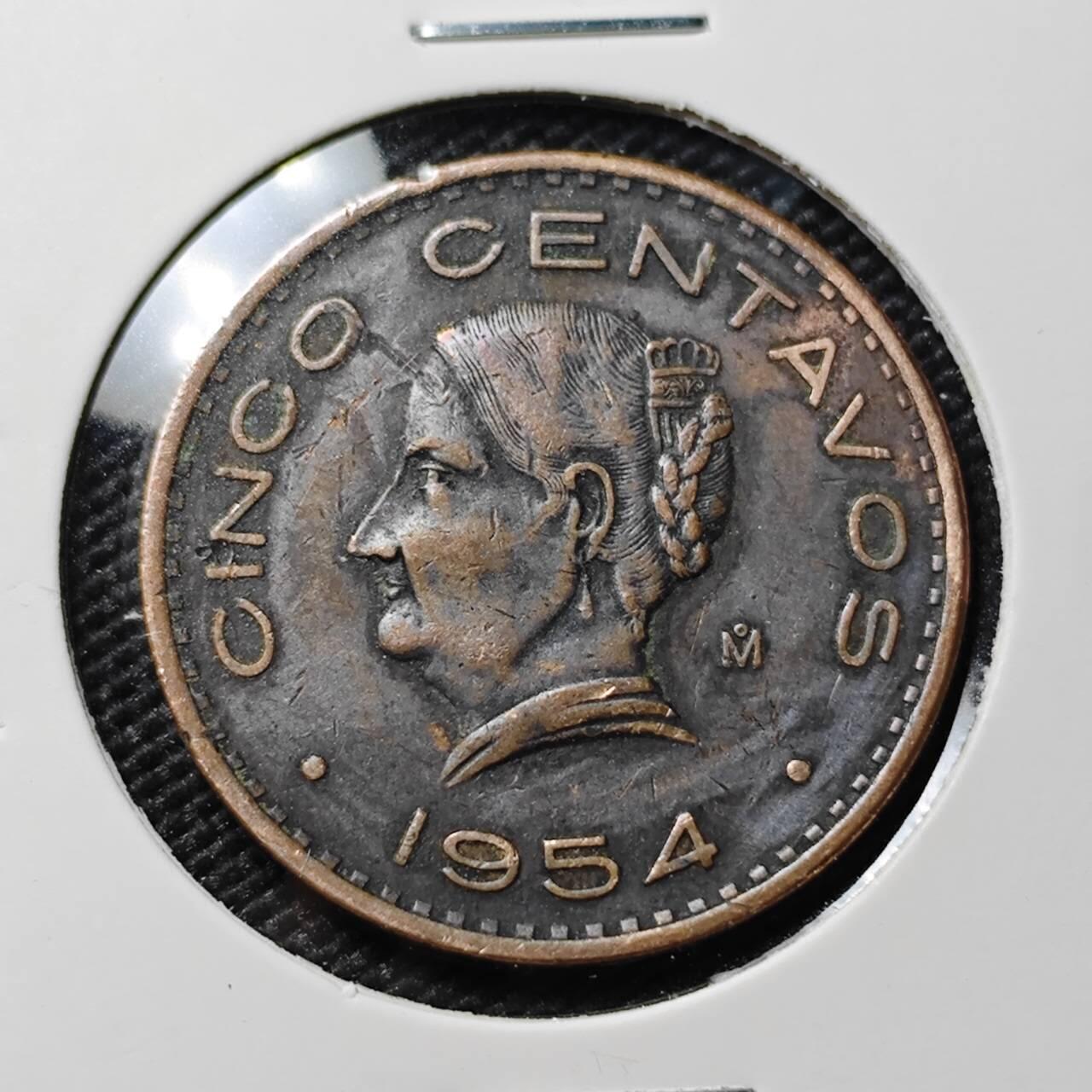 KK钱币收藏小铺 第382期  2月预留时间 周末发货  1954墨西哥5分铜币