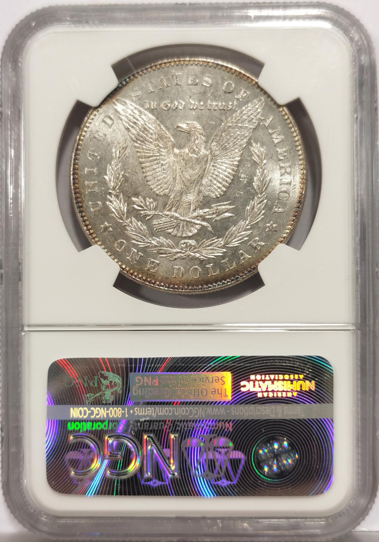 博洋堂世界钱币拍卖第153期（全场包邮） NGC MS64 美国1878 首年摩根 7TF Reverse of 1878 名誉版别 此枚极美品像 银霜感十足 双面五彩包浆