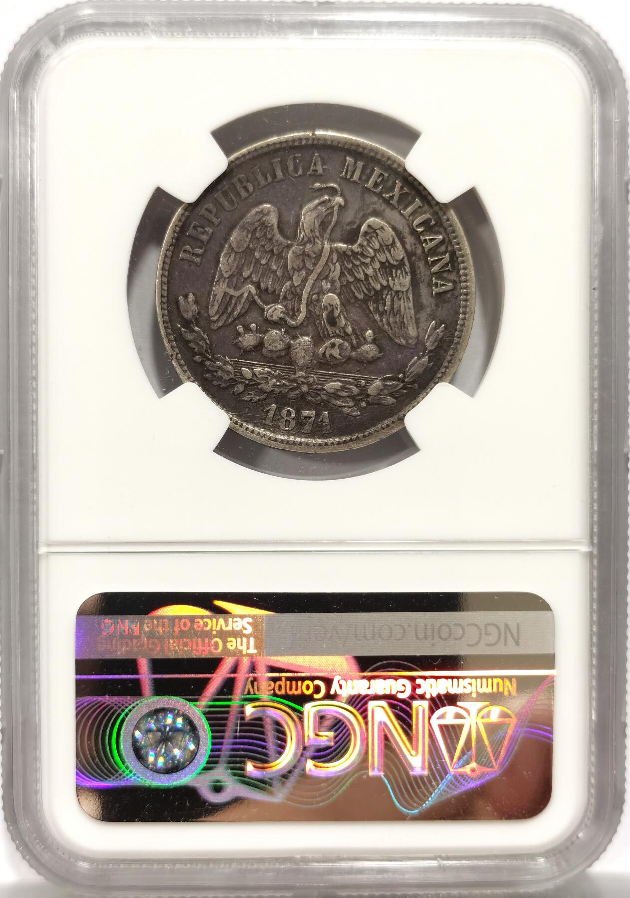 博洋堂世界钱币拍卖第153期（全场包邮） NGC AU53 墨西哥1871年GO S版天平鹰洋50分半圆银币，极美老包浆