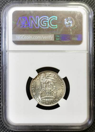 甄臻铺-世界币章拍卖（第44期）精品场拍品征集中，送拍享返佣金等优惠多多 NGC-MS63 英国1938乔治六世先令银币，英格兰版，BU状态好