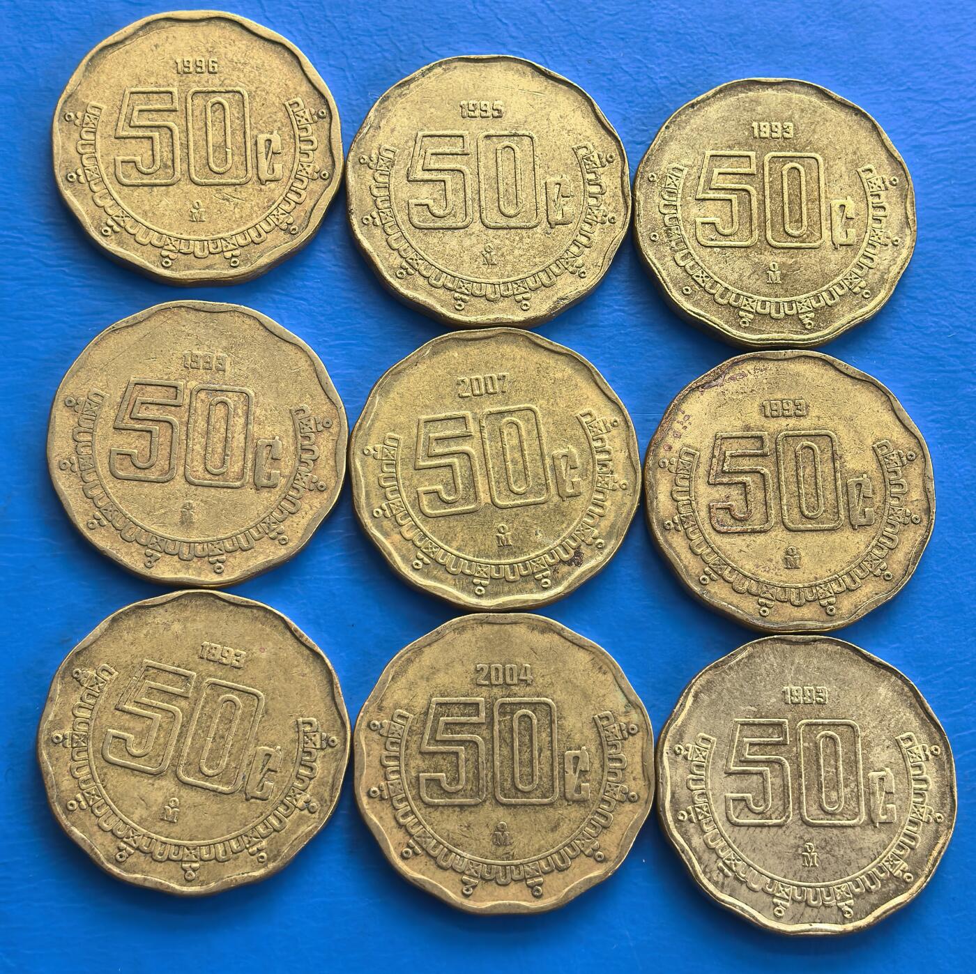 外国优质老铜币高银银币，周六九点倒数截拍，满百包邮，持续收拍 墨西哥90年代50分9枚