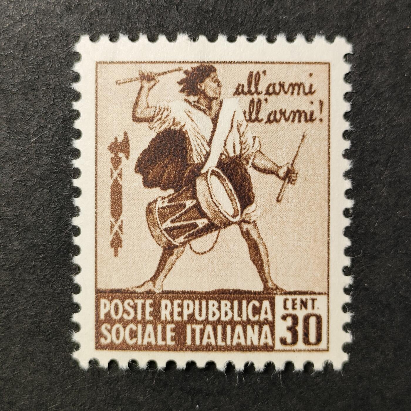 ↓君缘收藏684期☞钱币邮品↓无佣金、可寄存、满30元包邮  意大利社会共和国邮票，1944年鼓手“组装起来”邮票