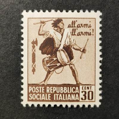 ↓君缘收藏684期☞钱币邮品↓无佣金、可寄存、满30元包邮  - 意大利社会共和国邮票，1944年鼓手“组装起来”邮票