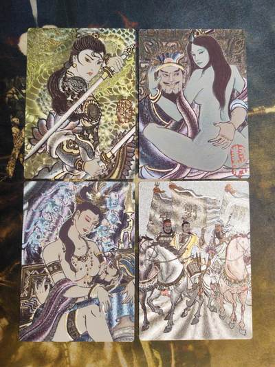 阳大大卡牌拍卖第87期（持续收拍品，周六晚上九点截拍，进群福利早知道） - 昆仑万象陈岱青绘曹操故事卢艺丰特卡四张（刘关张+扈三娘+鸡精+琵琶精）