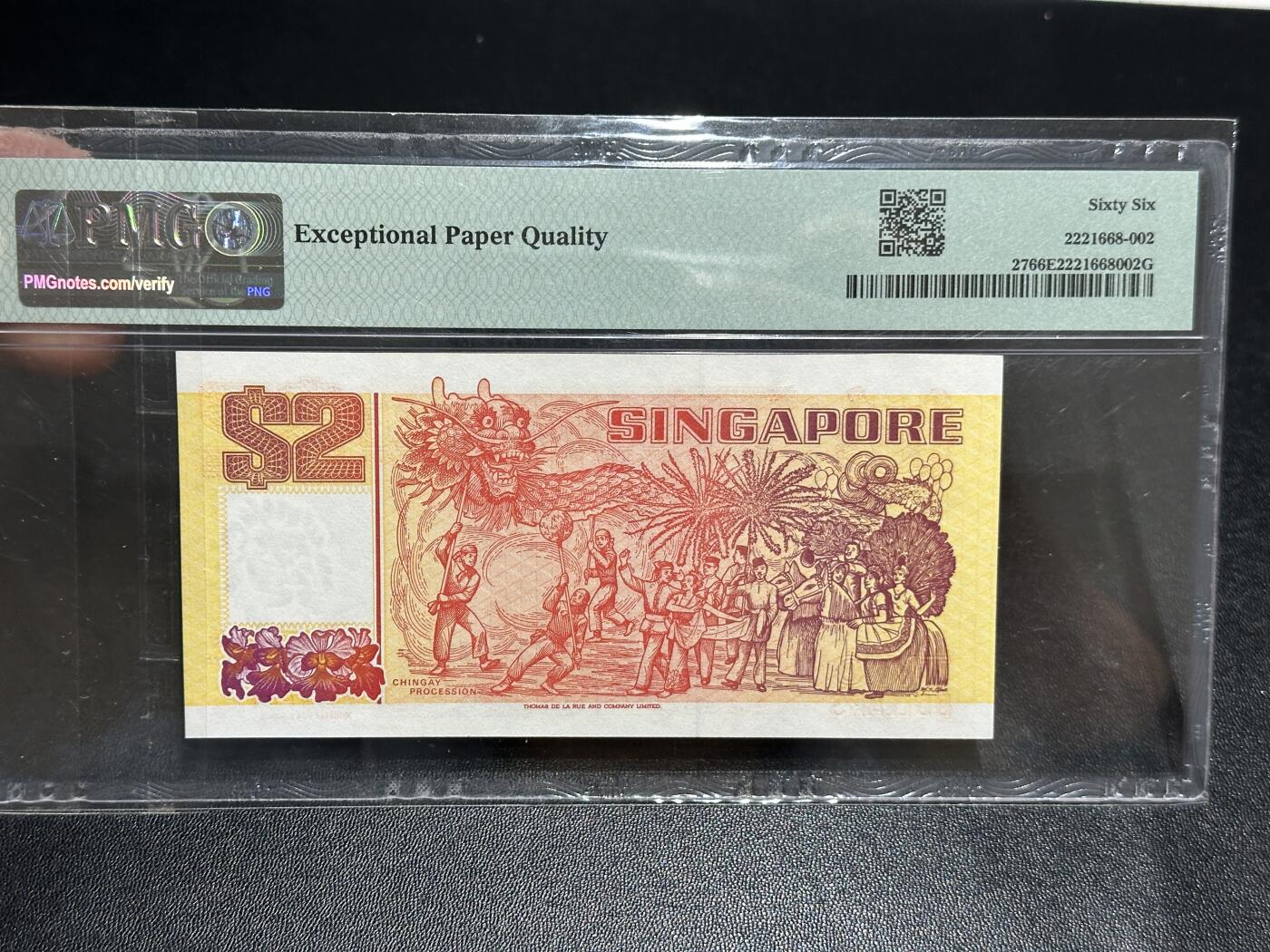 《外钞收藏家》第五百九十五期（优品场）（本平台长期征集拍品、欢迎藏友们联系合作） 1991年新加坡船版2元 PMG66