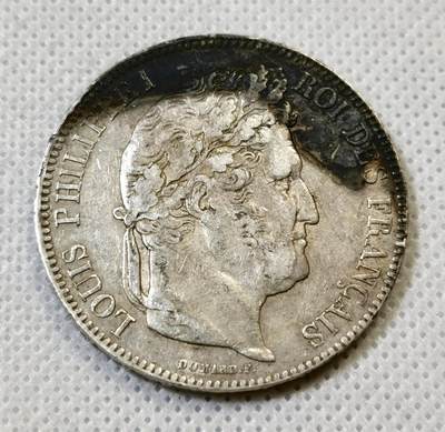 甄臻铺-世界币章拍卖（第44期）精品场拍品征集中，送拍享返佣金等优惠多多 - 近AU好品相，法国1843菲利普一世五法郎银币，原味老包浆，少见W厂，非常好品相，须发都非常清晰，背面花环叶子也清晰可辨，光银价就315元了，后市行情见长，这枚好品值得入手，细节见图