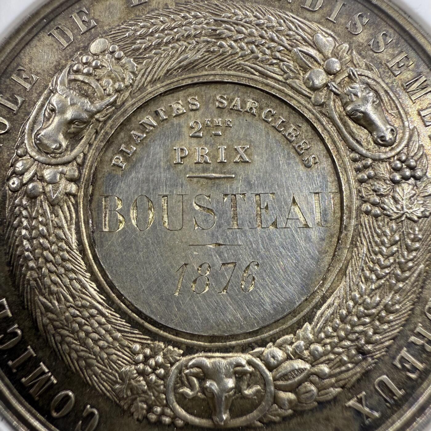 「木头集藏」“冬至雅藏”——章牌精品专场！ A.Borrel～1876年法国厄尔-卢瓦省德勒农业竞赛银章，MS62， 直径：42mm，蜜蜂边铭早期版本，高浮雕很有细节。