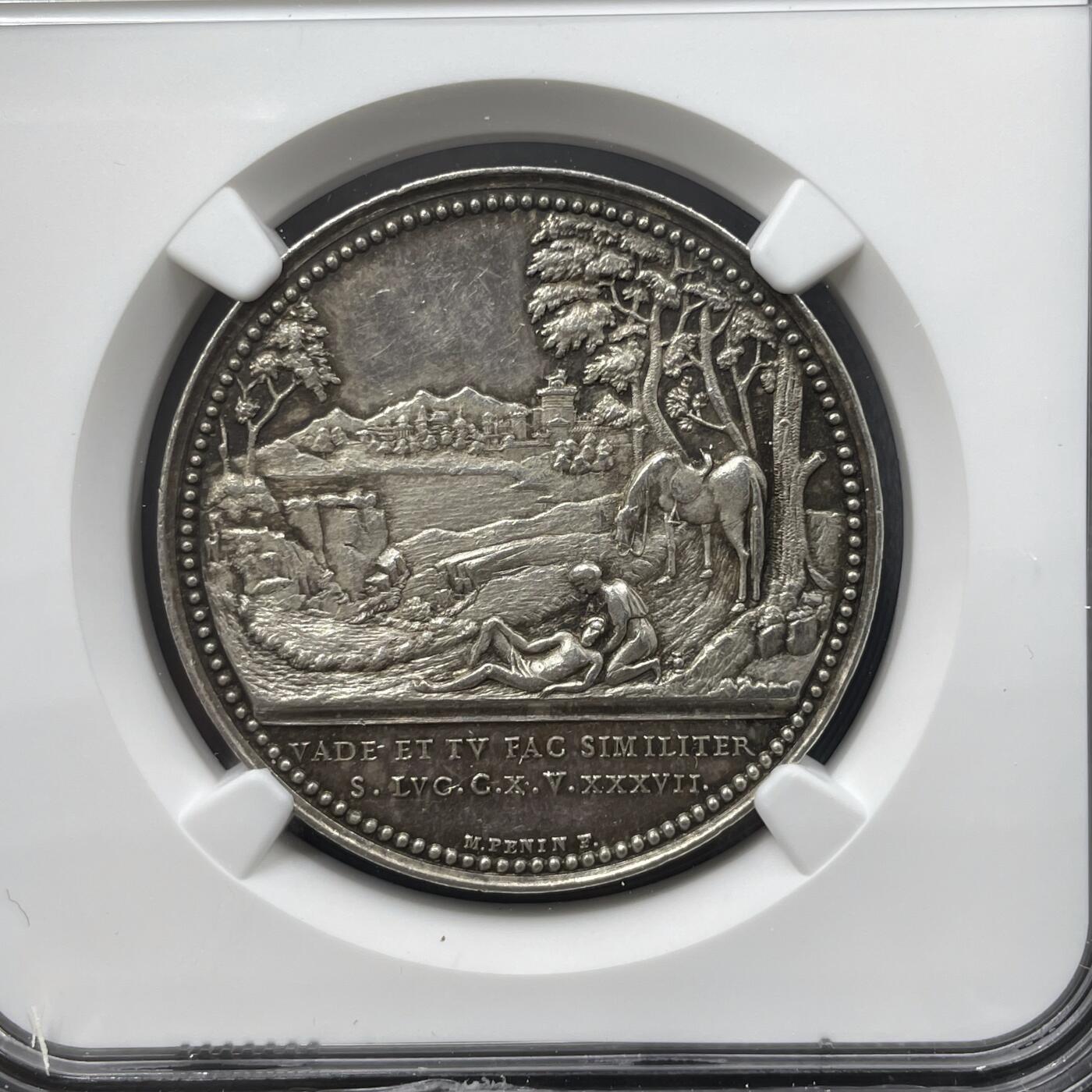 「木头集藏」“冬至雅藏”——章牌精品专场！ 法国里昂综合诊疗所银章，MS 61，直径：34 mm，手指边铭，早期银章，刻画细致。