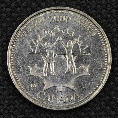 【淘币小摊】限时拍第八百三十二拍  散币场  满百包邮可预留两周  周一统一发货  -  加拿大2000年千禧年25分纪念币