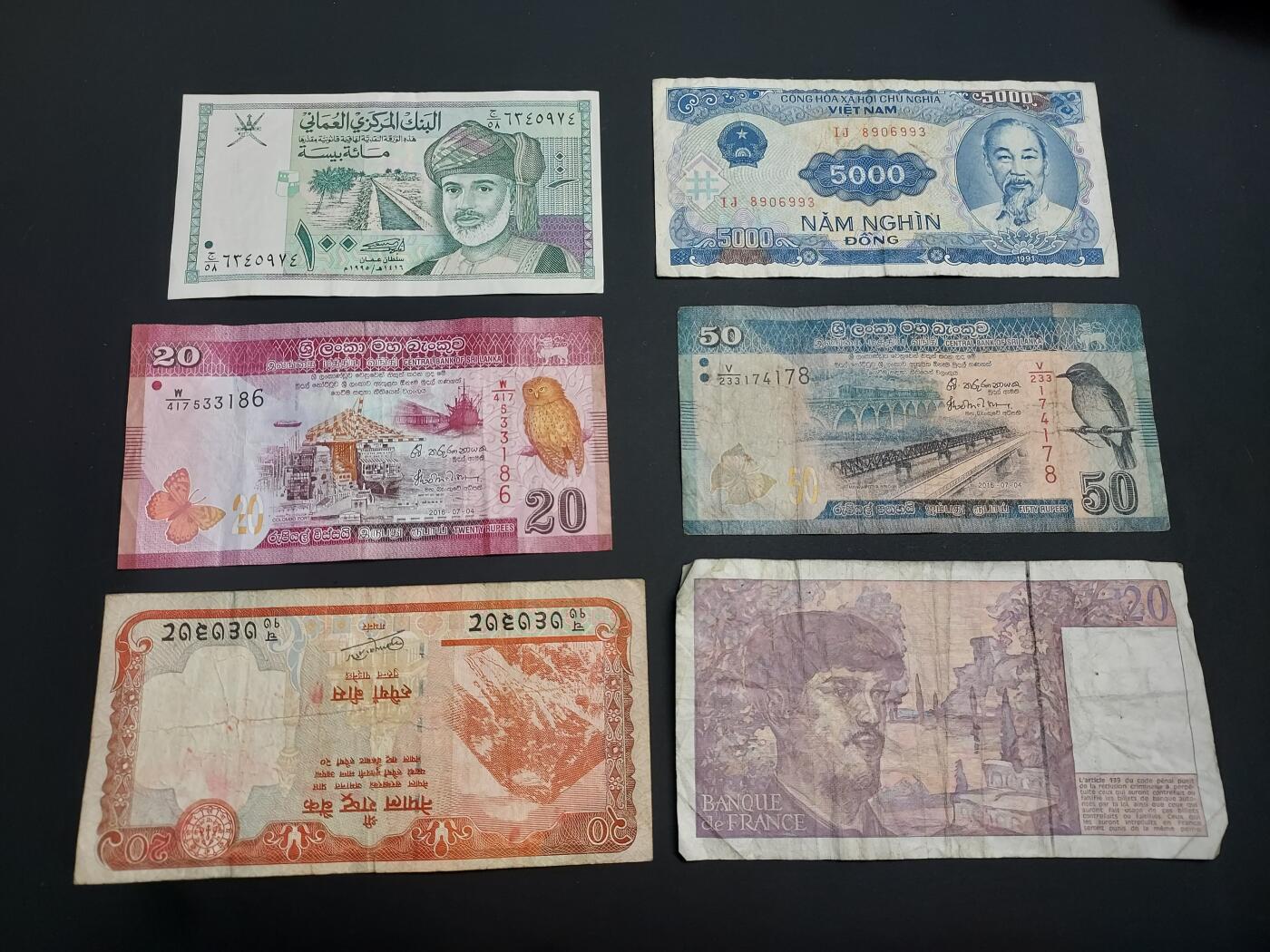 博彦收藏    12月22日 8点 钱币专场 全场包邮 法国等外国纸币6张 流通品