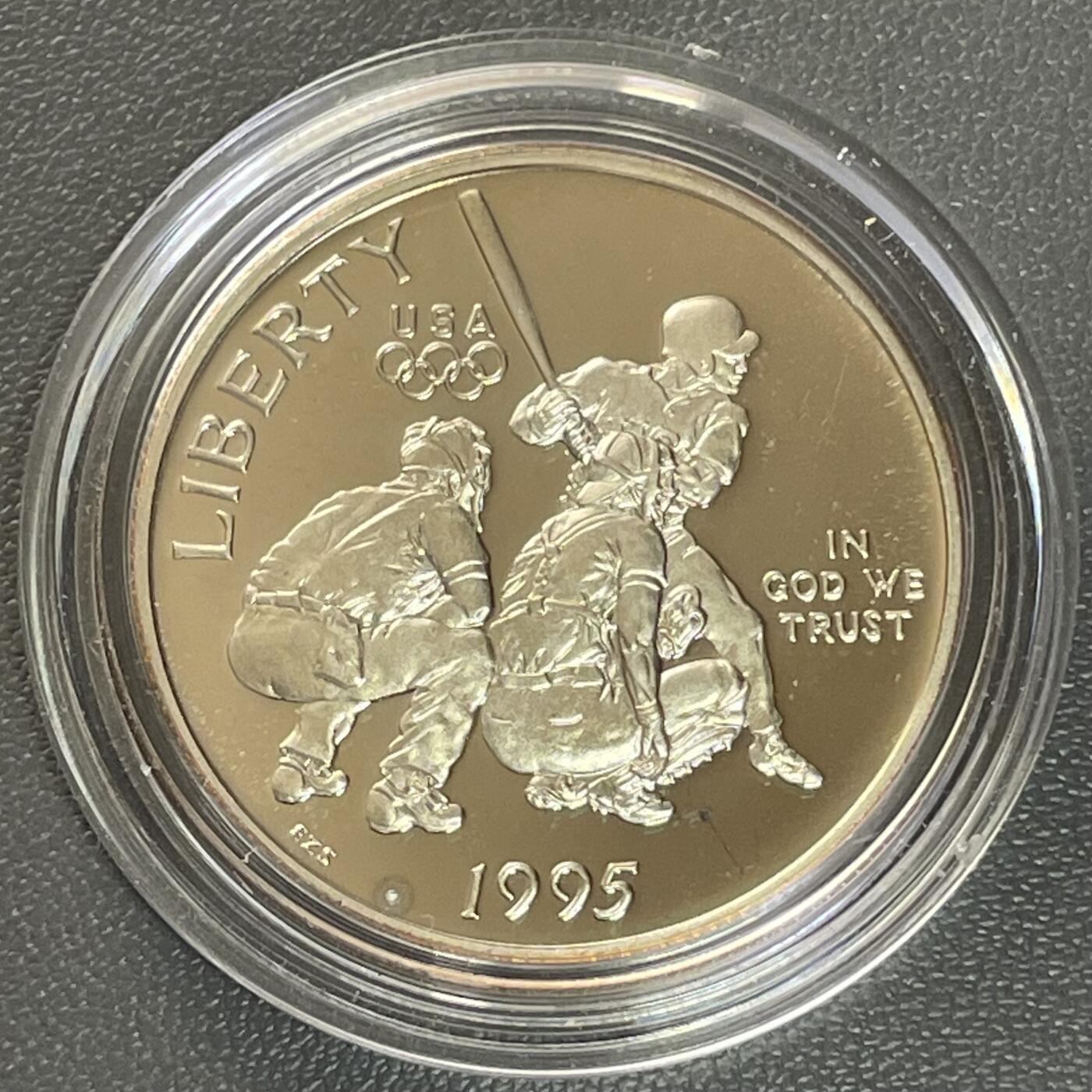 回流1222 盒封 美国1995年精制币 亚特兰大第26届奥运会棒球主题半圆纪念币