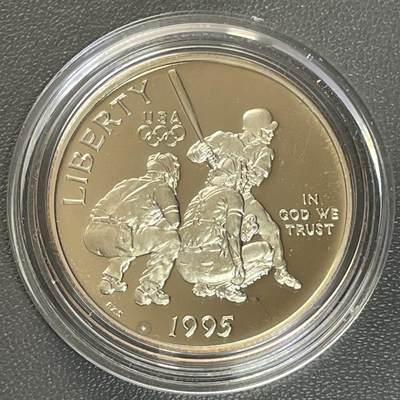 回流1222 - 盒封 美国1995年精制币 亚特兰大第26届奥运会棒球主题半圆纪念币