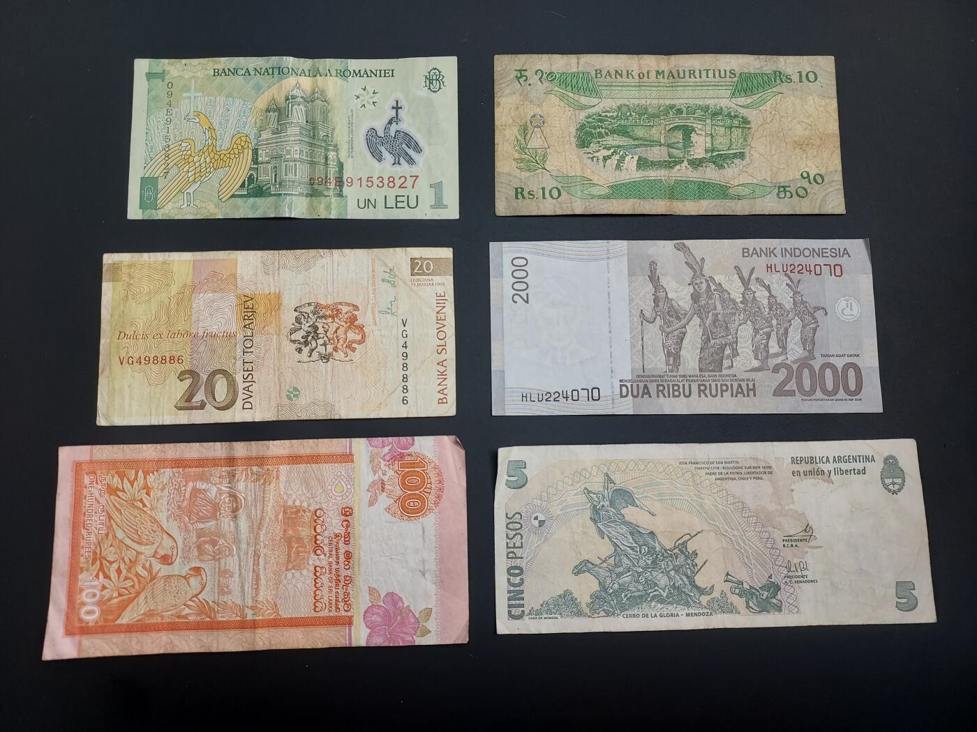 博彦收藏    12月22日 8点 钱币专场 全场包邮 罗马尼亚 等外国纸币6张 流通品