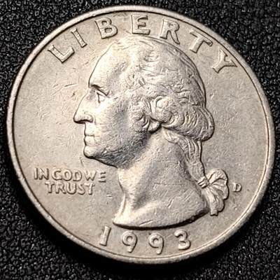 泉币菌-第150场-精品福利场 - 24.3mm D标 美国1/4美元 华盛顿镍币 1993年 