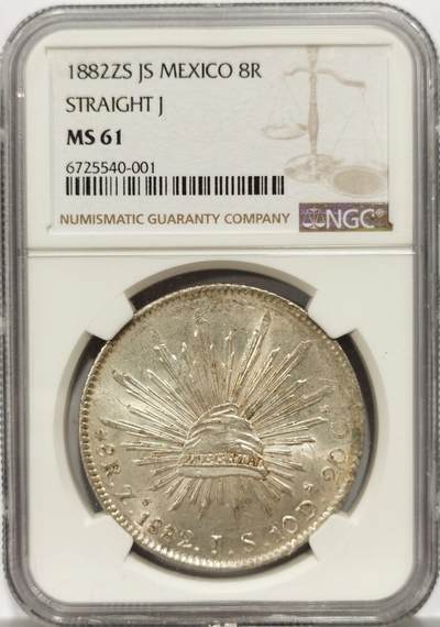 博洋堂世界钱币拍卖第153期（全场包邮） - NGC MS61 墨西哥1882年ZS JS版花边鹰洋，直J版，高分不易