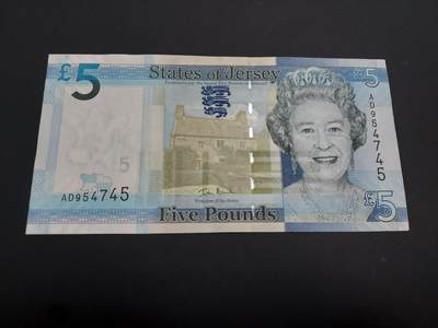 博彦收藏    12月22日 8点 钱币专场 全场包邮 - 泽西岛 女皇5镑 UNC