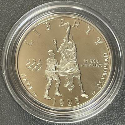 回流1222 - 盒封 美国1995年精制币 亚特兰大第26届奥运会篮球主题半圆纪念币 