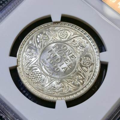 甄臻铺-世界币章拍卖（第44期）精品场拍品征集中，送拍享返佣金等优惠多多 NGC-MS62 1919年英属印度卷拆卢比，乔治五世卢比