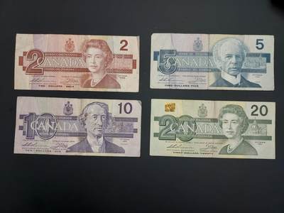 博彦收藏    12月22日 8点 钱币专场 全场包邮 - 加拿大 女皇鸟版 2/5/10/20 一组 流通品