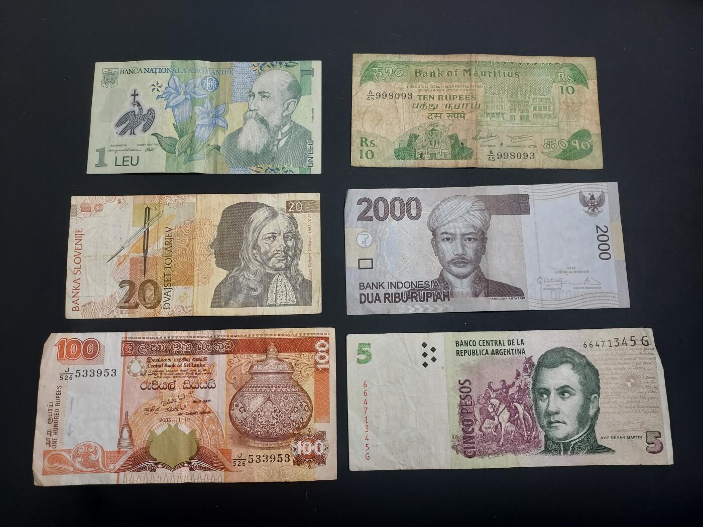 博彦收藏    12月22日 8点 钱币专场 全场包邮 罗马尼亚 等外国纸币6张 流通品