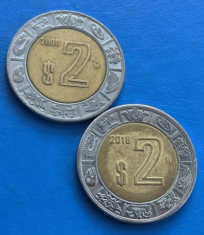 外国优质老铜币高银银币，周六九点倒数截拍，满百包邮，持续收拍 - 墨西哥2比索双色2枚