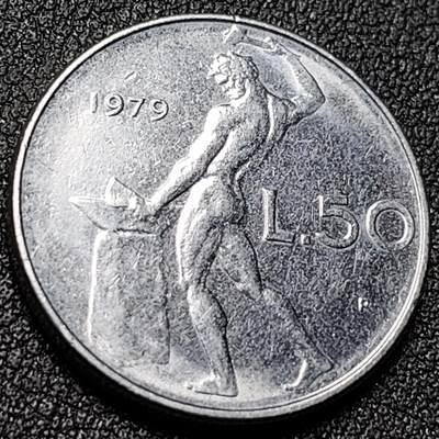 泉币菌-第150场-精品福利场 - 意大利50里拉硬币 铁匠之神 1979年 大版24mm钢币 