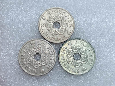 第一海外回流一元起拍收藏 散集专场  第277期 - 丹麦5克朗硬币 3枚
