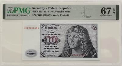 博洋堂世界钱币拍卖第153期（全场包邮） - PMG 67EPQ 德国1970年10马克 高分