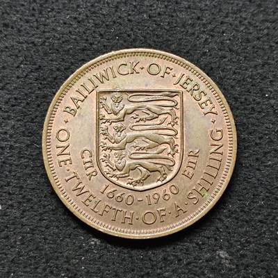 【全场包邮】纯粹捡漏拍486场（免费代拍第23场） - 泽西1960年1/12先令王政复辟300周年纪念大铜币