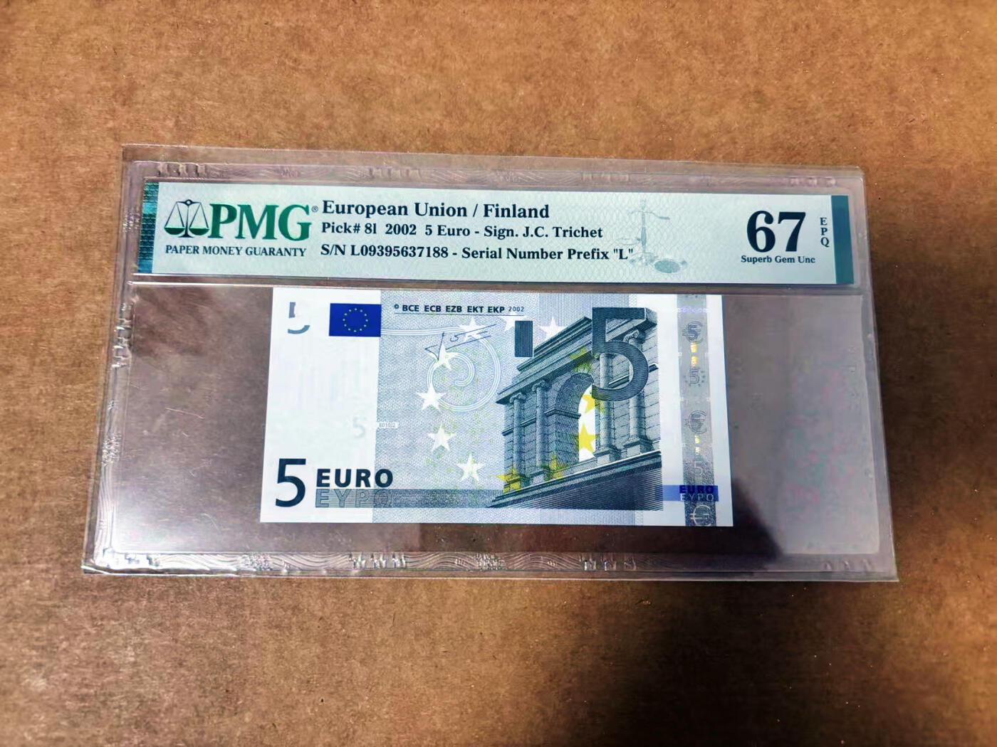 【Blue Auction】世界纸币精拍第764期——18级TOP拍卖/信誉/品质/专业/高效💫 【88尾】欧盟 2002年5欧元 PMG67EPQ 
