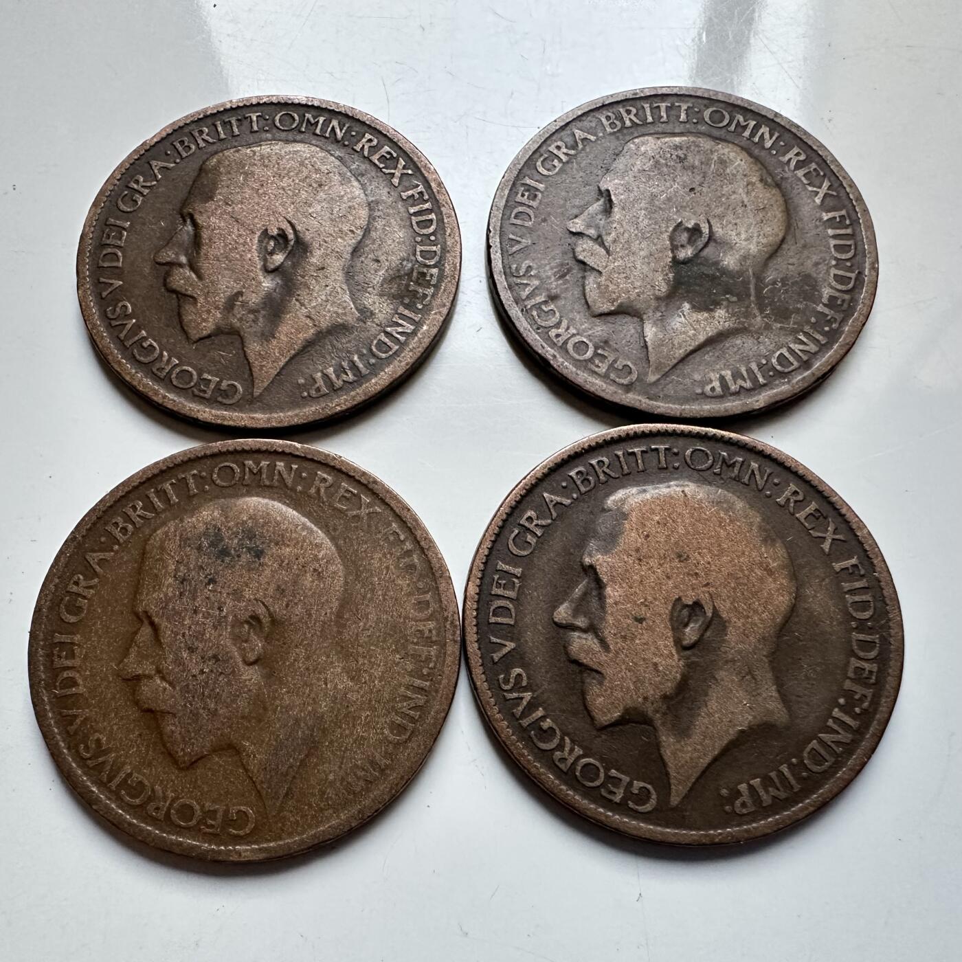 🌹外币初藏🌹🐯2025年第142场  每周二四六晚8️⃣点 接代拍 英国乔五半便士老铜币4枚