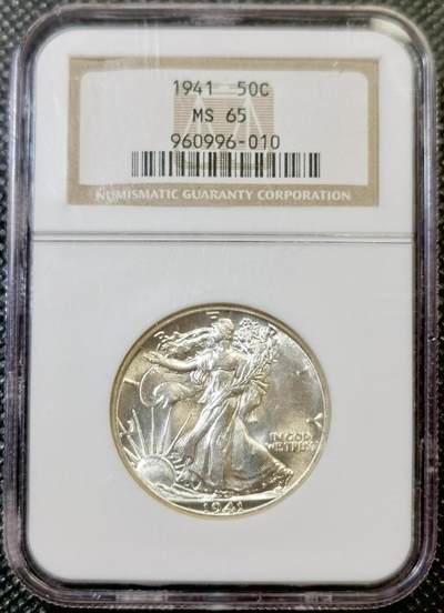 甄臻铺-世界币章拍卖（第44期）精品场拍品征集中，送拍享返佣金等优惠多多 - NGC-MS65 1941年美国行走女神半美元，早期高分，小白盒手感超级好