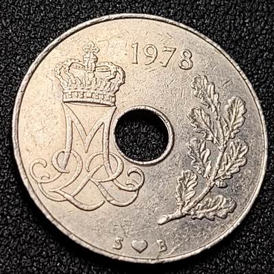 泉币菌-第150场-精品福利场 - 丹麦1978年 25欧尔圆孔异形币 23mm 