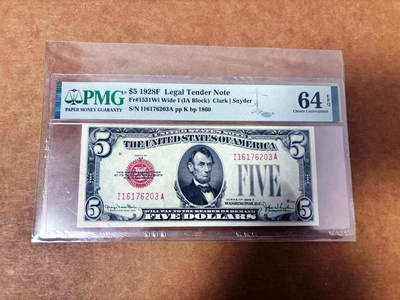【Blue Auction】世界纸币精拍第764期——18级TOP拍卖/信誉/品质/专业/高效💫 - 美国 1928F 5美金 PMG64EPQ