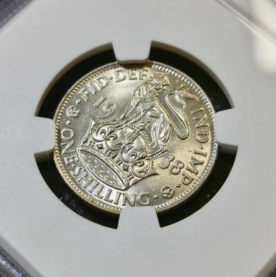甄臻铺-世界币章拍卖（第44期）精品场拍品征集中，送拍享返佣金等优惠多多 NGC-MS63 英国1938乔治六世先令银币，英格兰版，BU状态好