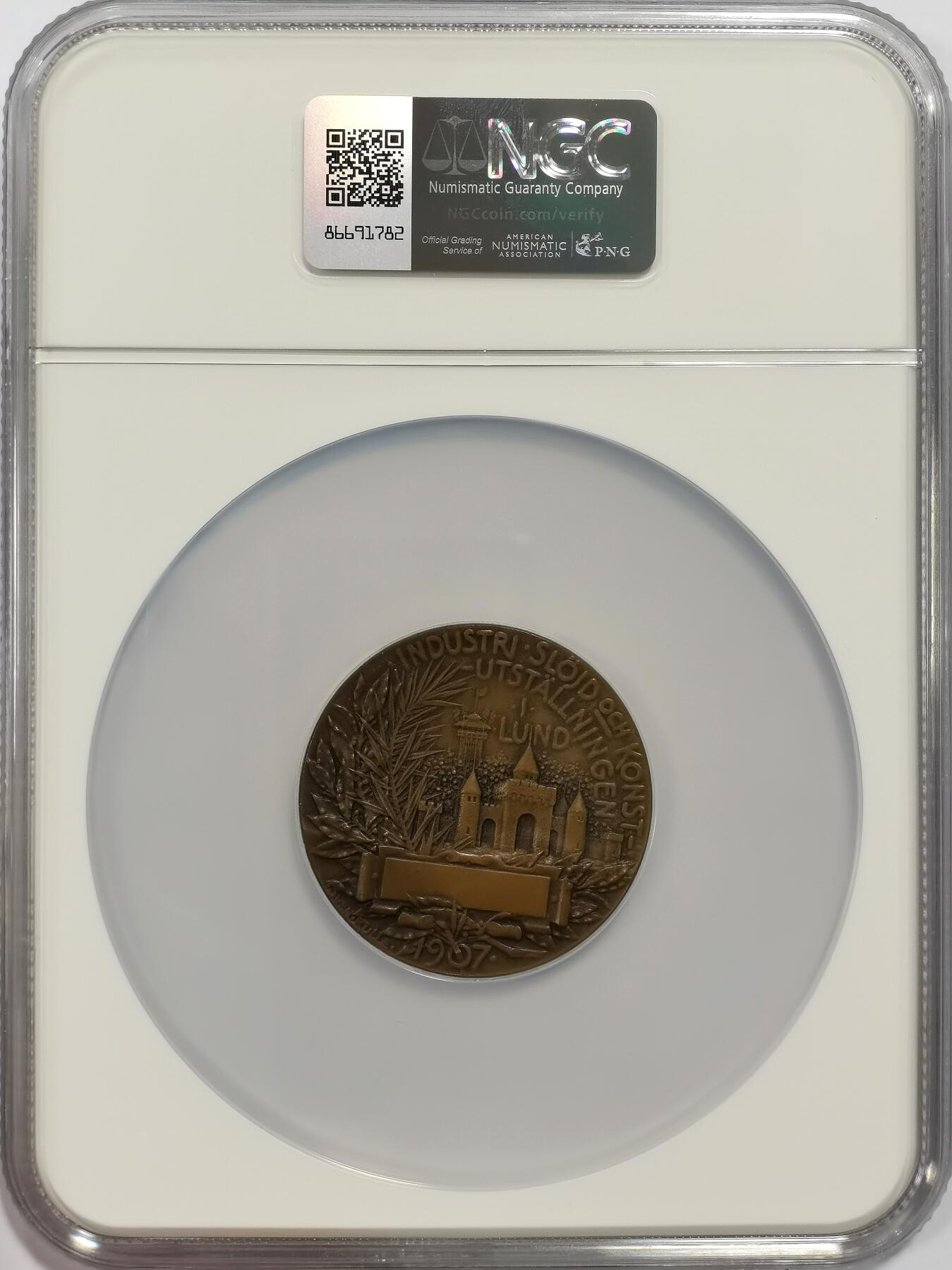 博洋堂世界钱币拍卖第153期（全场包邮） NGC MS64 瑞典1907年艺术与工业博览会大铜章。64分高分不易