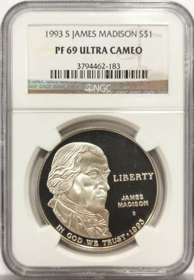 博洋堂世界钱币拍卖第153期（全场包邮） - NGC PF69UC 美国1993年纪念詹姆斯总统纪念大银，28克925银，顶级高分！